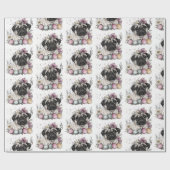 かわいいパグイースターウォーターカラーフローラ ラッピングペーパー (フラット)