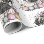 かわいいパグイースターウォーターカラーフローラ ラッピングペーパー (ロールコーナー)