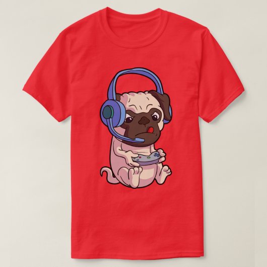 かわいいパグゲームPUGSビデオゲームおもしろい犬 Tシャツ (デザイン正面)
