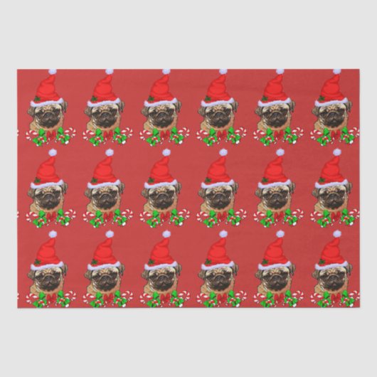 かわいいパグサンタハットクリスマス 薄葉紙 (正面)