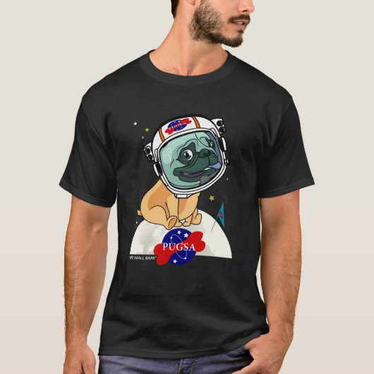 かわいいパグサ パグ 宇宙飛行士 宇宙 ヘルムート 小 Tシャツ (正面)