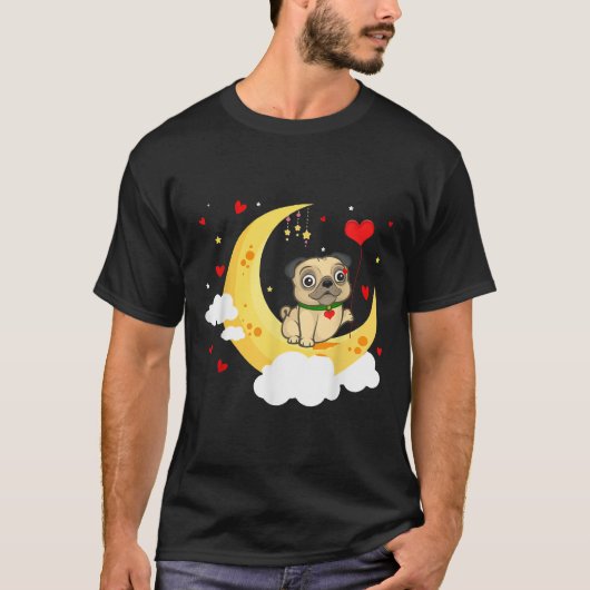 かわいいパグザムーンバレンタインデーpug犬愛好家 tシャツ (正面)