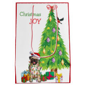 かわいいパグドッグサンタハットとクリスマスツリー ミディアムペーパーバッグ (裏面)
