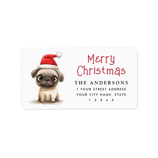 かわいいパグドッグサンタハットクリスマス差出人住所 ラベル (正面)