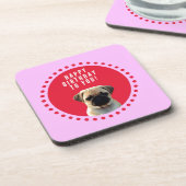 かわいいパグパピードッグハッピーバースデー赤いドットピンク コースター (左側)