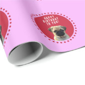 かわいいパグパピードッグハッピーバースデー赤いドットピンク ラッピングペーパー (ロールコーナー)