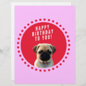 かわいいパグパピードッグハッピーバースデー赤いドットピンク レターヘッド (正面/裏面)