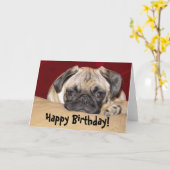かわいいパグパピー誕生日の願い カード (黄色い花)
