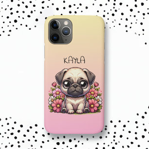 かわいいパグピンクと黄パーソナライズされた色 iPhone 11 PROケース