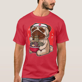 かわいいパグラーメンかわいい日本のマンガアニメ犬 Tシャツ