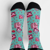 かわいいパグレインボーカップケーキレトロパターンドッグ恋人 ソックス (上部)