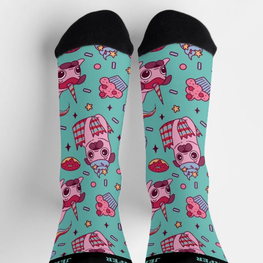 かわいいパグレインボーカップケーキレトロパターンドッグ恋人 ソックス (上部)