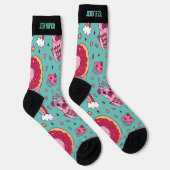 かわいいパグレインボーカップケーキレトロパターンドッグ恋人 ソックス (右)