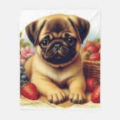 かわいいパグヴィンテージ絵画ズ フリースブランケット (正面)
