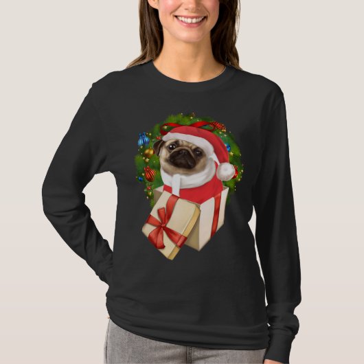 かわいいパグ愛好家サンタ・クリスマス Tシャツ (正面)