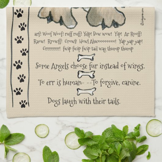 かわいいパグ漫画の犬の引用文キッチンタオル キッチンタオル (折り畳み)