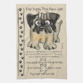 かわいいパグ漫画の犬の引用文キッチンタオル キッチンタオル (縦)