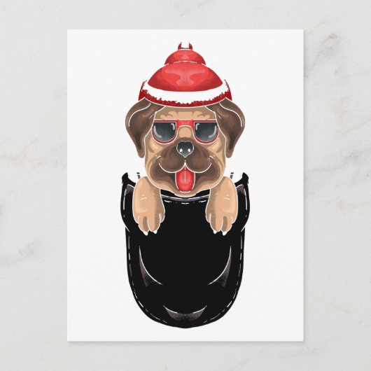 かわいいパグ犬がポケットに座る ポストカード (正面)