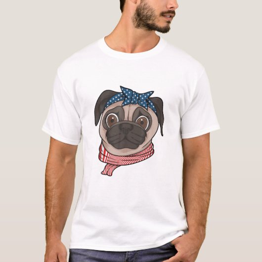 かわいいパグ犬のオーナー7月の4thアメリカ国旗の女性の子供 tシャツ (正面)