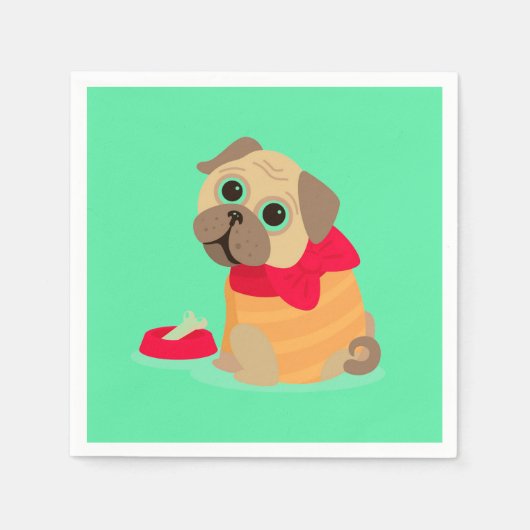 かわいいパグ犬の女の子の誕生日パーティー スタンダードカクテルナプキン (正面)