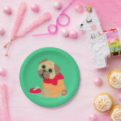 かわいいパグ犬の女の子の誕生日パーティー ペーパープレート (パーティー)
