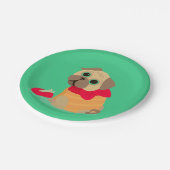 かわいいパグ犬の女の子の誕生日パーティー ペーパープレート (アングル)