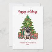 かわいいパグ犬の家族のクリスマス シーズンカード (正面)