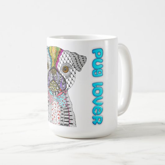 かわいいパグ犬の恋人マグカップ コーヒーマグカップ (正面右)