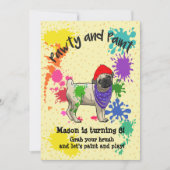 かわいいパグ犬の楽しいアート 誕生日パーティー招待状 招待状 (正面)