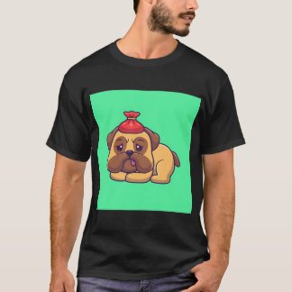 かわいいパグ犬の病気と熱のキャラクターイラスト - 愛らしい Tシャツ