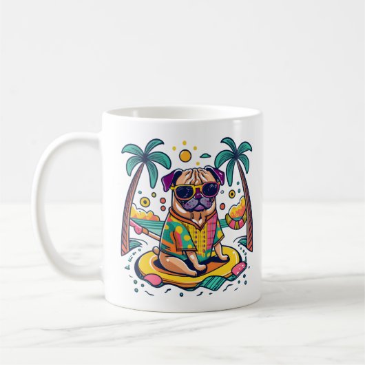 かわいいパグ犬をプールに入れた夏のおもしろい コーヒーマグカップ (左)