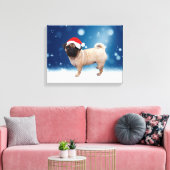 かわいいパグ犬クリスマスサンタハット雪の星 キャンバスプリント (インサイチュ (リビング))