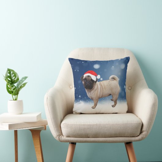 かわいいパグ犬クリスマスサンタハット雪の星 クッション (椅子)