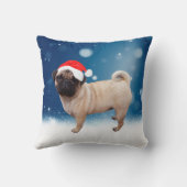 かわいいパグ犬クリスマスサンタハット雪の星 クッション (裏面)