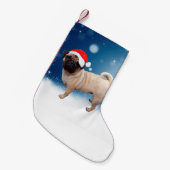 かわいいパグ犬クリスマスサンタハット雪の星 スモールクリスマスストッキング (正面 (吊り時))