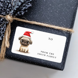 かわいいパグ犬サンタハットクリスマスからギフトラベル ラベル