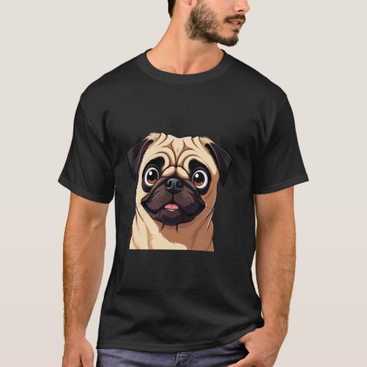 かわいいパグ犬 Tシャツ (正面)