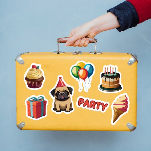 かわいいパグ誕生日パーティー シール