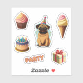 かわいいパグ誕生日パーティー シール (シート)