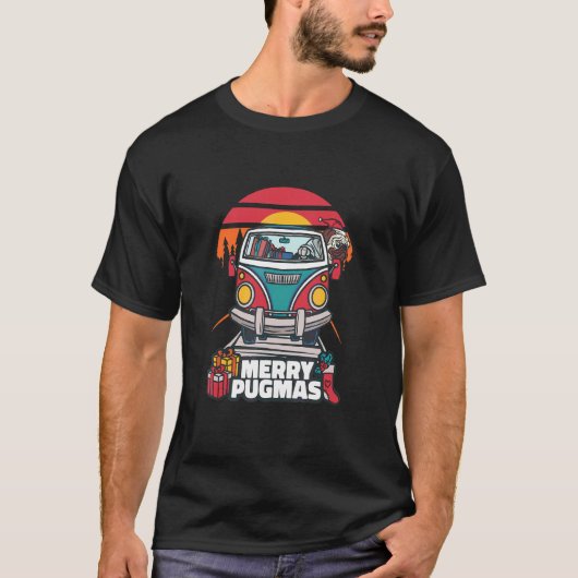 かわいいパグ クリスマス ホリデー Tシャツ (正面)