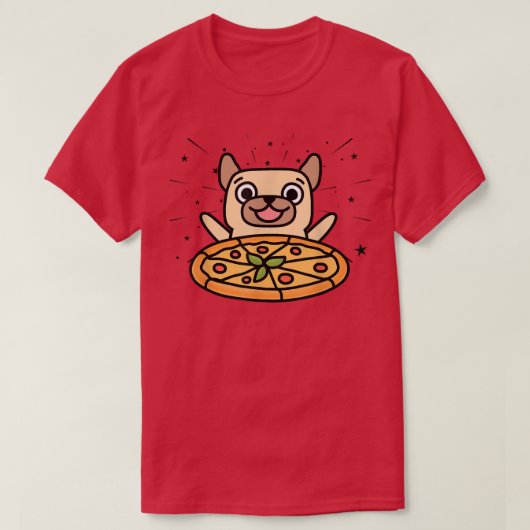 かわいいパグ グラフィック ピザ好き イタリア料理を食べるP Tシャツ (デザイン正面)
