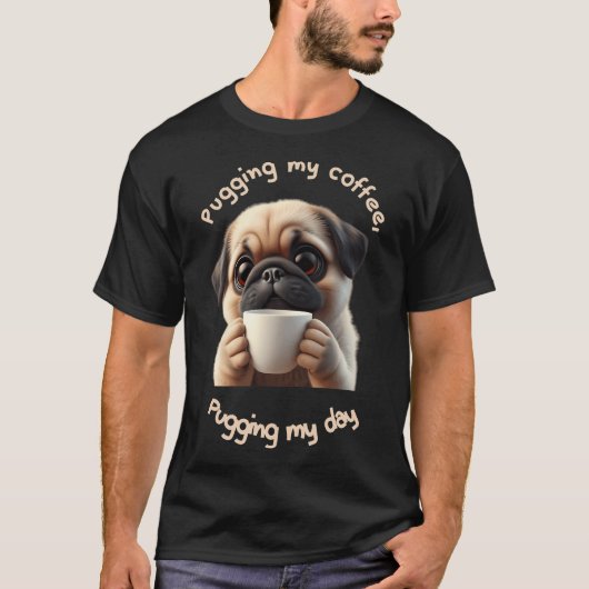かわいいパグ コーヒー好き Tシャツ (正面)