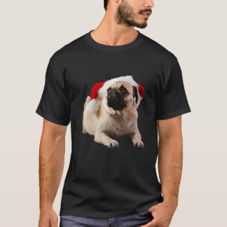 かわいいパグ サンタ帽子の画像 クリスマス 犬 タンパグ Tシャツ