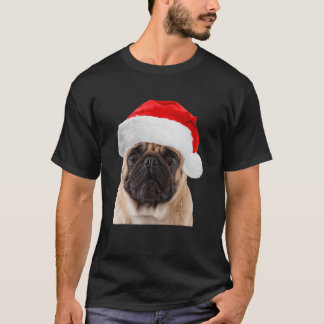 かわいいパグ サンタ帽子の画像 パグ クリスマス クール Tシャツ