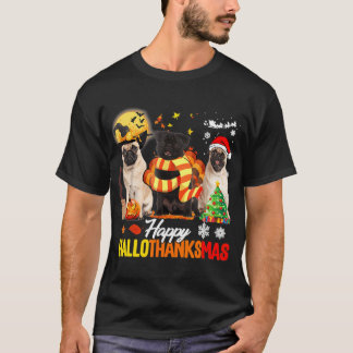 かわいいパグ ハッピー ハロウィン・感謝祭 Tシャツ