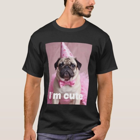 かわいいパグ ピンク Tシャツ (正面)