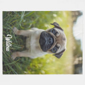 かわいいパグ フリースブランケット (正面(横))