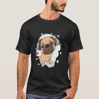 かわいいパグ ヘッドホン パグ飼い主 犬 パグ いぬ Tシャツ