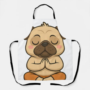かわいいパグ ヨガ 瞑想 リラクゼーション カートゥーン エプロン