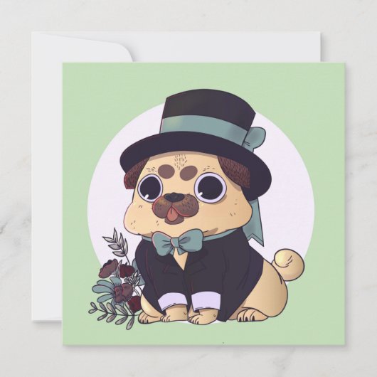 かわいいパグ 招待状 (正面)
